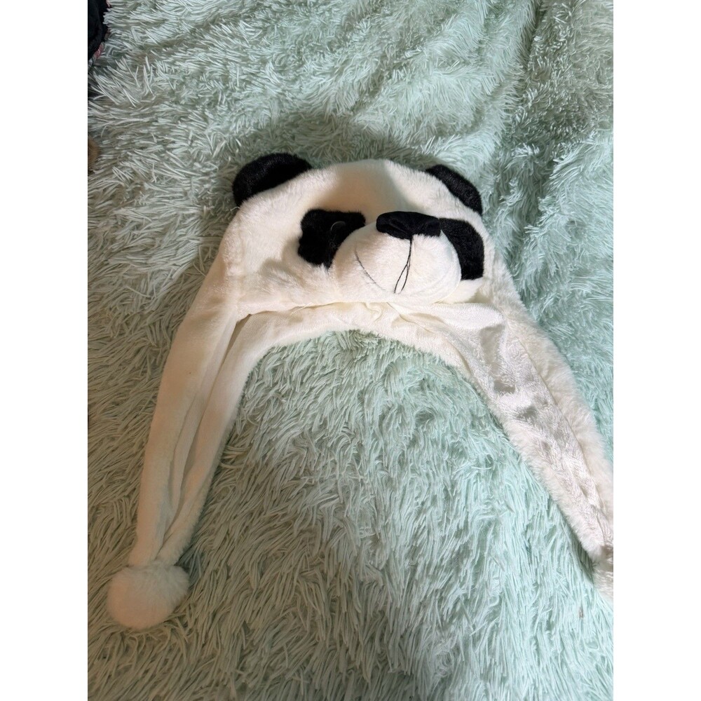 Unbranded Lightweight Plush Panda Bear Fluffy Costume Hat With Pom Pom Tassels !